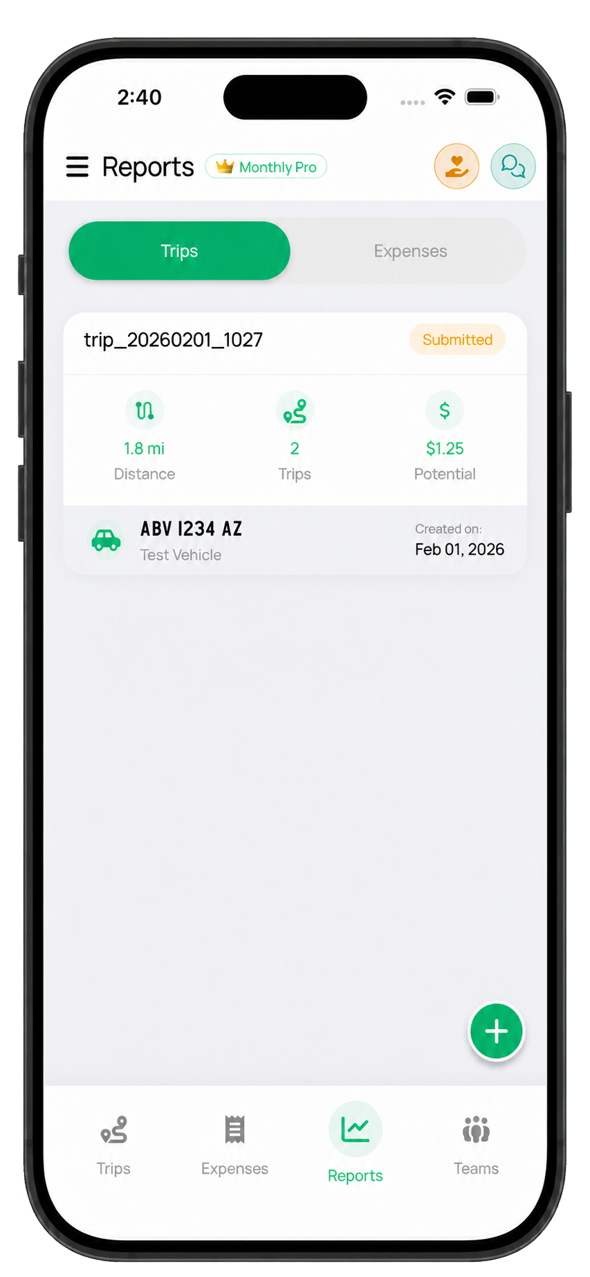 DriverAI mileage reports app preview